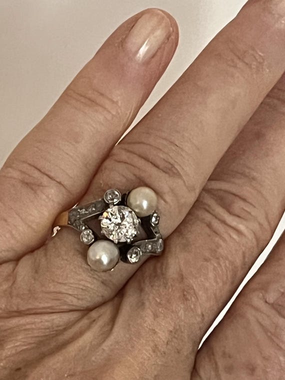 6503- Bague Ancienne Or Jaune Platine Diamants (0… - image 5