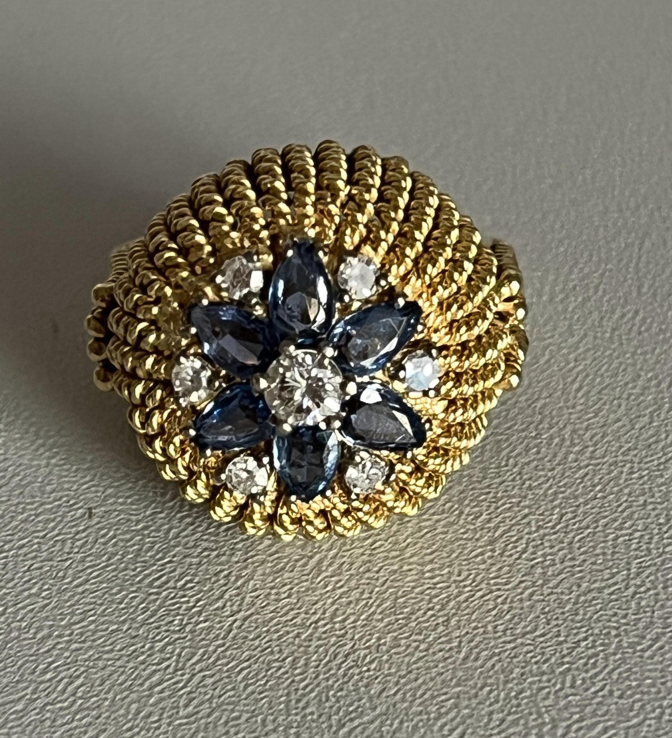 5035- Yellow Gold Thread Ball Ring Sapphires Diamonds - Etsy