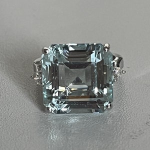 4876a- Aquamarine Gray Gold Ring 14.52 Ct Diamonds