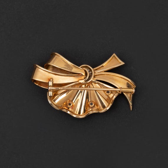 Broche Ruban En Or Jaune 18 Carats Avec Diamants - Bijou Vintage, Occasion