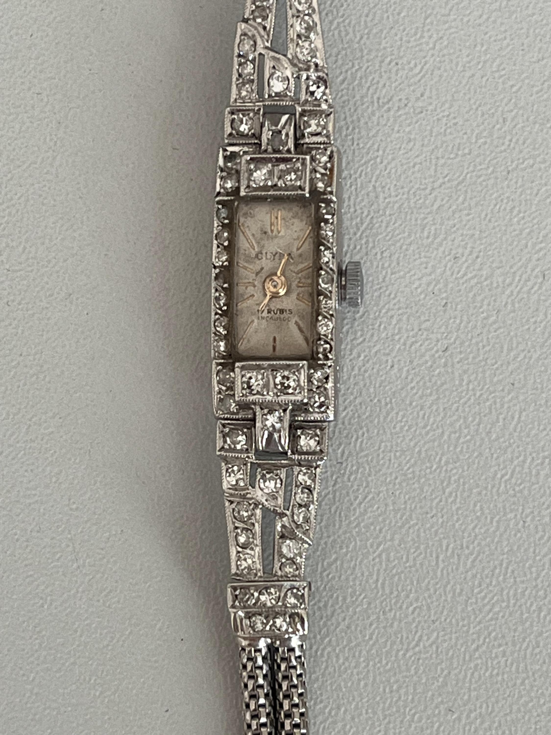 Vintage‎ Burtona Diamond Silver Gold Mechanical Automatic Ladies Wristwatch Vintage 14K White Gold Diamond Bulova 23 Jewel Women main image 3