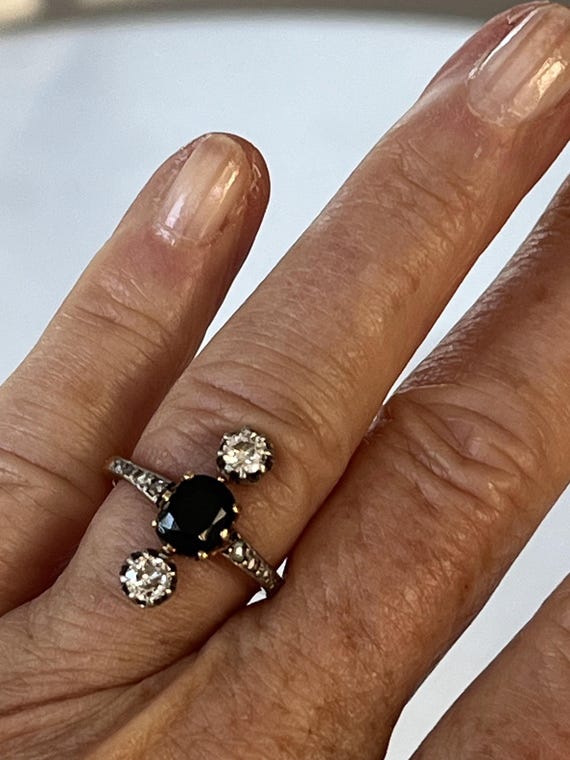 6012- Bague Duchesse Ancienne Or Jaune Platine Sa… - image 2