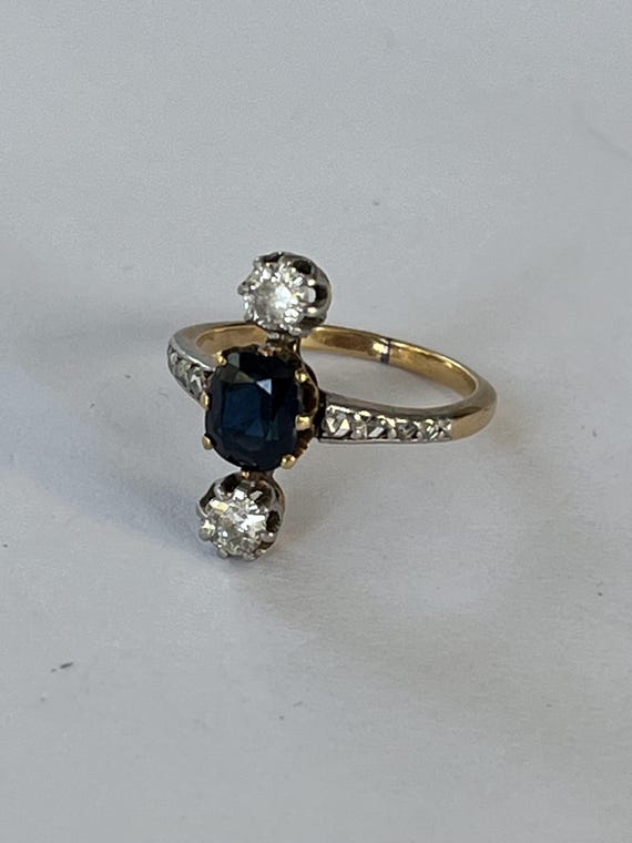 6012- Bague Duchesse Ancienne Or Jaune Platine Sa… - image 4