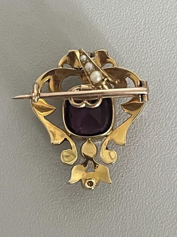 6899- Pendentif Ancien Or Jaune Améthyste Perles … - image 2