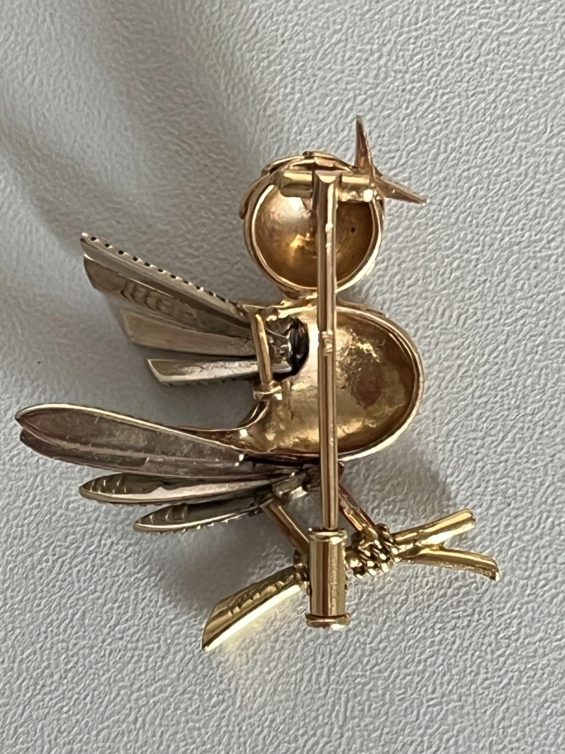 5066- Yellow, Pink and Grey Gold Bird Brooch - Etsy