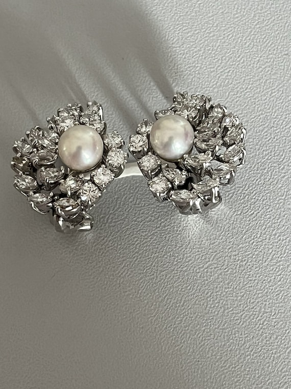5397b- Boucles d'Oreilles Or Gris Perles Diamants - image 3