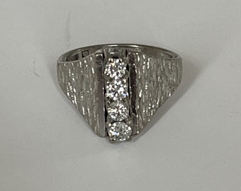 5260- 1960s Textured White Gold Diamond Ring