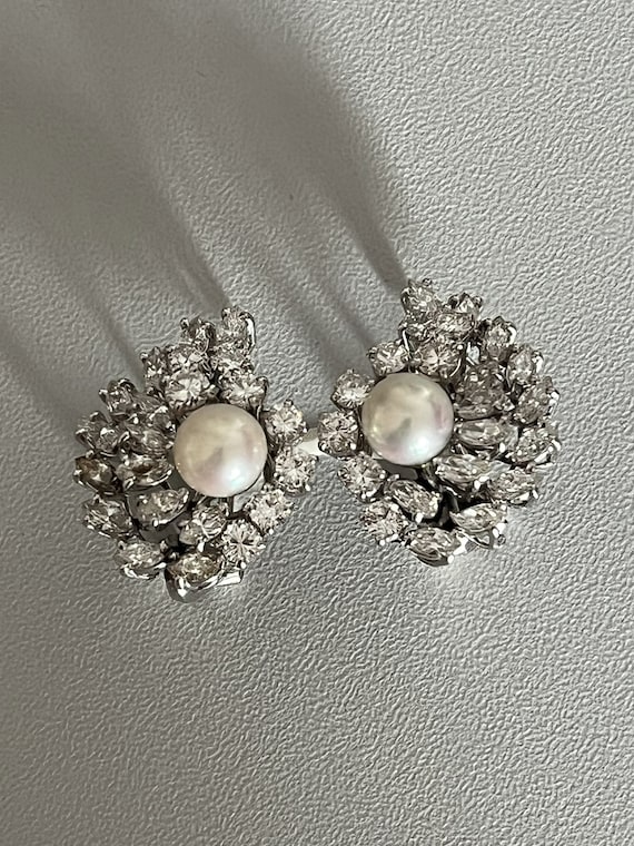 5397b- Boucles d'Oreilles Or Gris Perles Diamants - image 4
