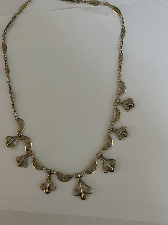 Collier Ancien En Argent Massif Filigrane, Chaîne Ajourée, Occasion Très Bon état - Bijou Vintage