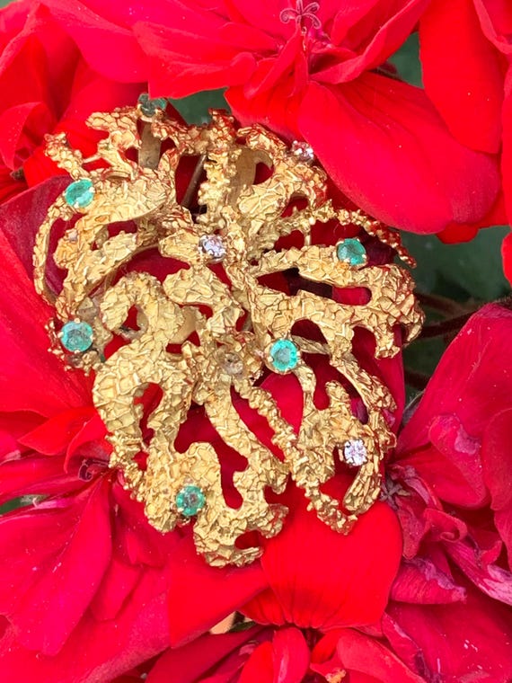 3251A- Pendentif Or Jaune Texturé Diamants Emerau… - image 3