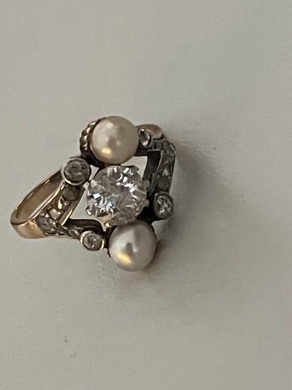 6503- Bague Ancienne Or Jaune Platine Diamants (0… - image 1