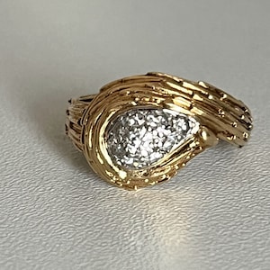 4694- Yellow Gold Chiseled Diamond Ring
