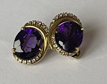 4894- Yellow Gold Amethyst Diamond Earrings