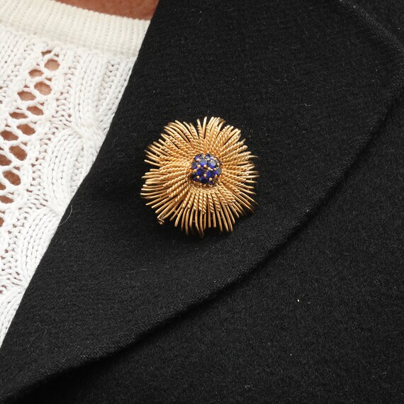 Broche Fleur Vintage En Or Jaune 18k Sertie De Saphirs - Bijou Années 50, Occasion
