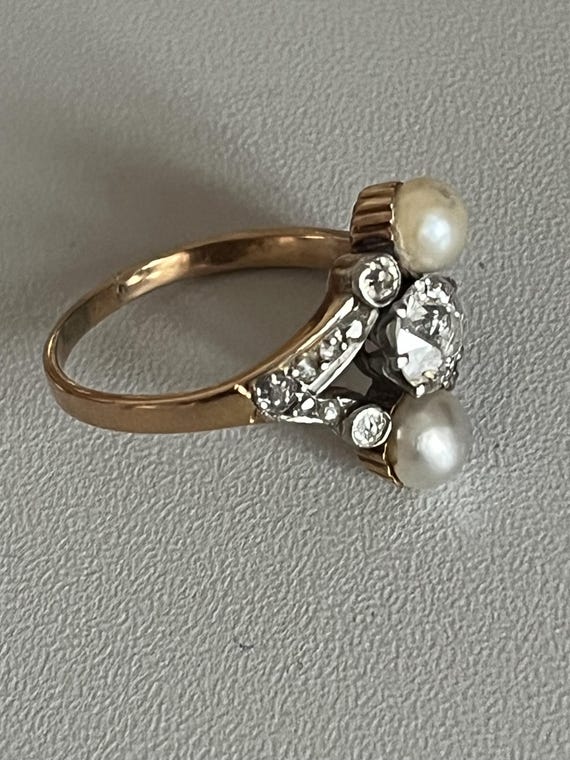 6503- Bague Ancienne Or Jaune Platine Diamants (0… - image 3