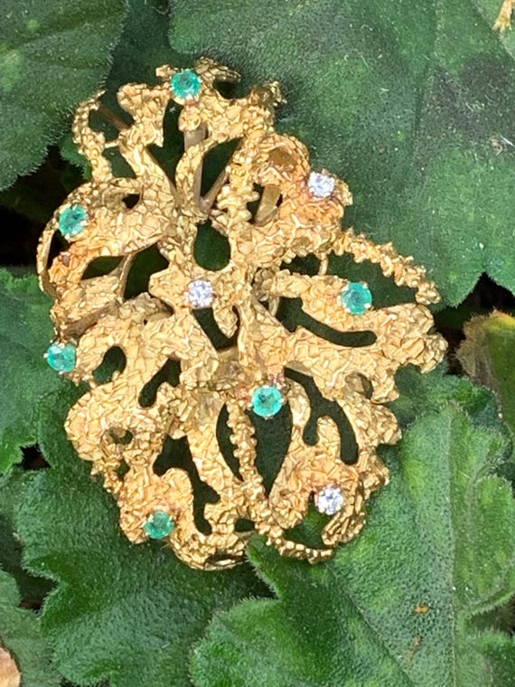 3251A- Pendentif Or Jaune Texturé Diamants Emerau… - image 2