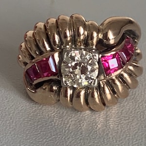 2720- Yellow Gold Ring Movement Diamond 0.80 Ct Red Stones