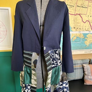 Upcycled Navy Patchwork Duster Jacket - Size XS/S