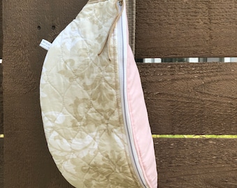 Upcycled Fanny Packs -- Large Quilted -- Beige and Light Pink