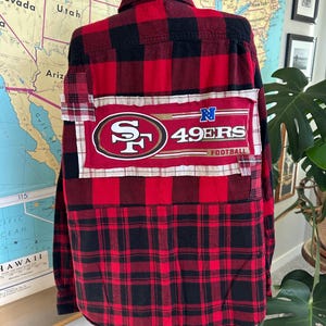 Upcycled Flannel Art Shirt - San Francisco 49ers - Size XXL