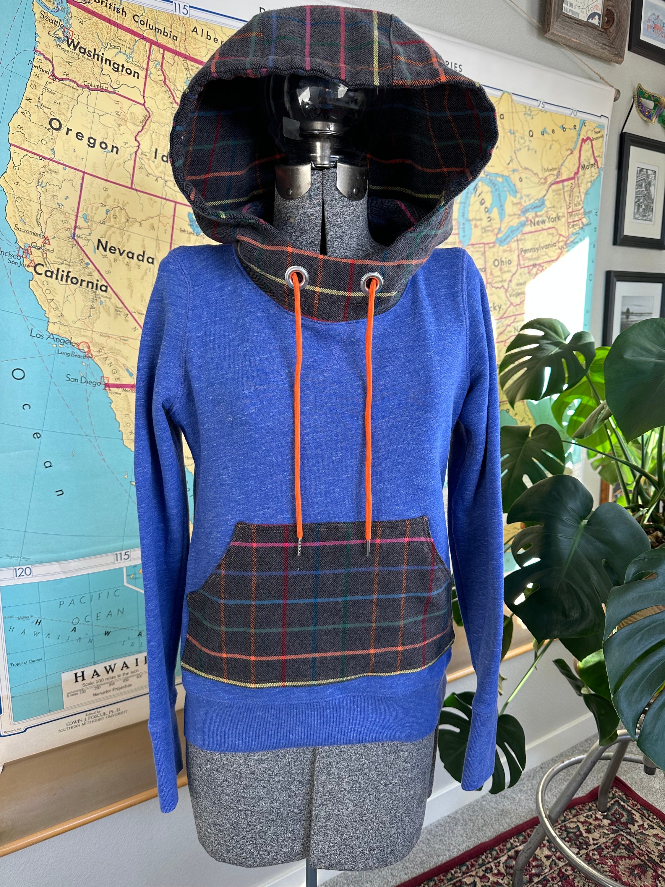Blue plaid hoodie sale