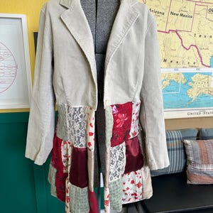 Upcycled Beige Corduroy Patchwork Duster Jacket - Size XL