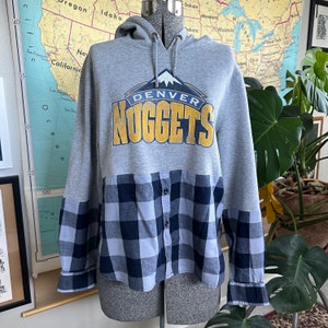 Upcycled Flannel Hoodie Sweatshirt - Size M - Denver Nuggets NBA