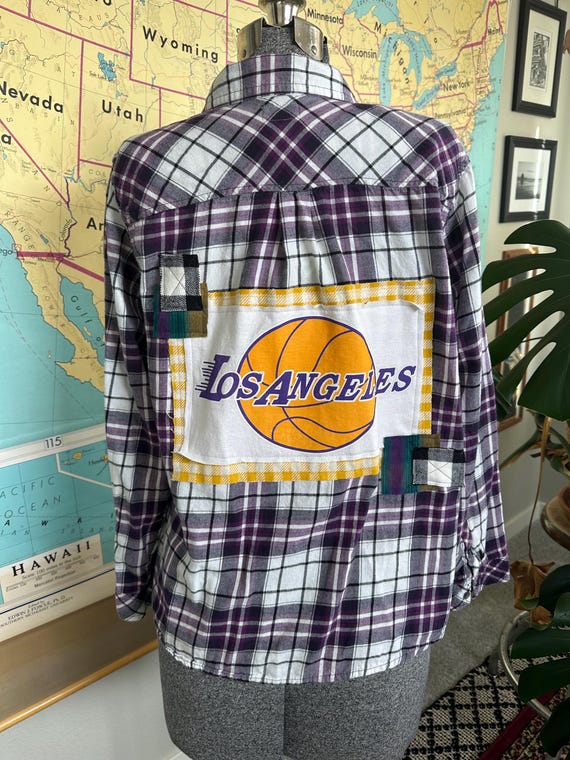 Upcycled Flannel Art Shirt - Los Angeles Lakers - Size XL - Etsy