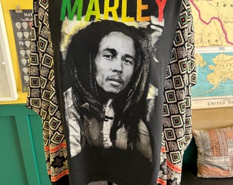 Upcycled T-Shirt Poncho Top - Bob Marley - Medium/XXL