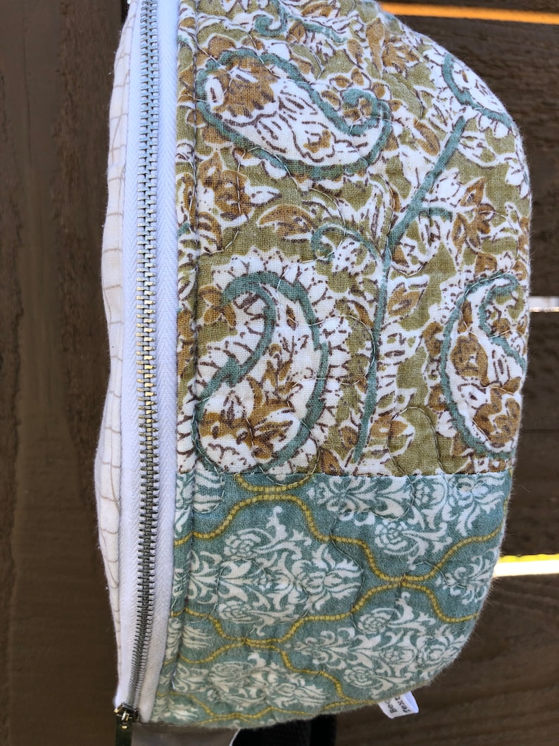 Small Quilted Upcycled Fanny Packs Calm Paisley with Grid