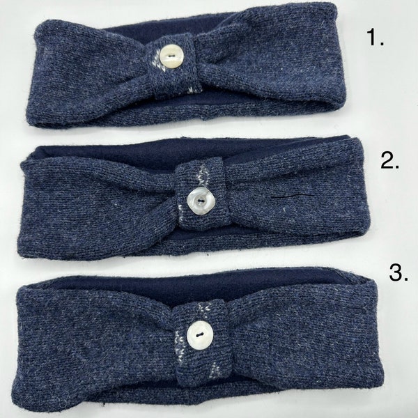 Upcycled Sweater Ear Warmer Fleece Lined - Dark Blue