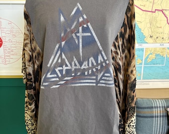 Upcycled Music T-Shirt Poncho Top - Def Lepard - S/L