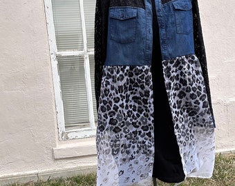 Upcycled Chambray and Animal Print Duster - Size S