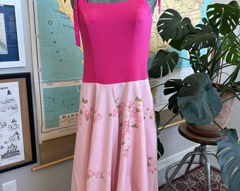 Upcycled Dress - Pink Floral with Fringe