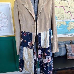 Upcycled Beige Corduroy Patchwork Duster Jacket - Size L