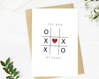 Printable You Won My Heart Card, Valentine's Day Card, Tic Tac Toe, Galentine’s Day Card, Funny Valentine’s Day Card, For Him, For Her