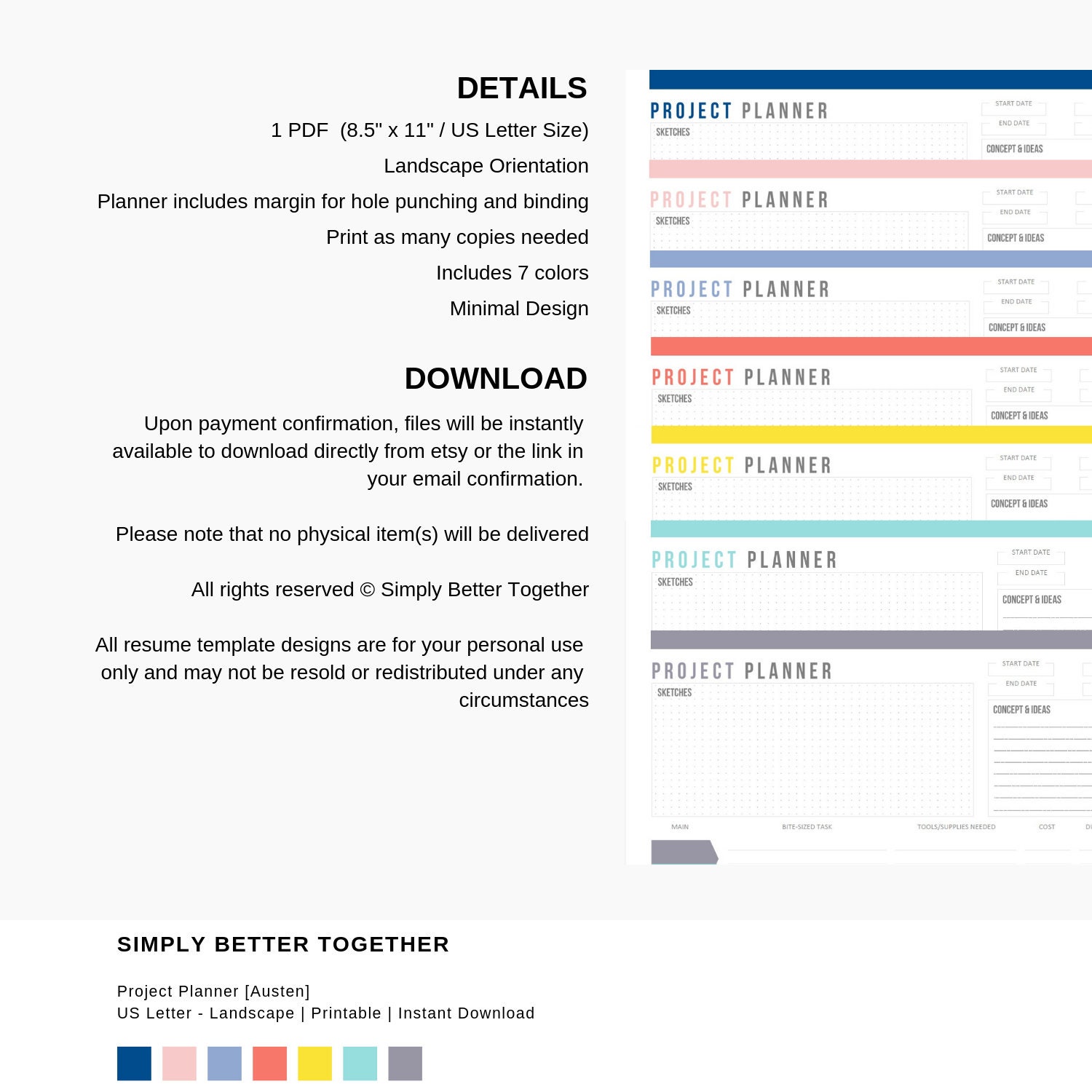 Project Planner Printable Insert, Digital PDF Worksheet Form Available ...