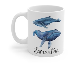 Custom whale mug, personalized whale coffee cup, whale lovers, gift ideas, whale mug, whale gifts for girl, cute whale mug, cute gift, mug