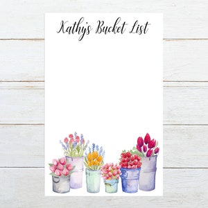 Personalized flower notepad, bucket list notepad, floral notepad, flower pot notepad, gift for gardener   customized notepad, name notepad