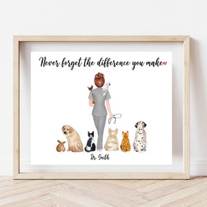 vet tech gift, veterinarian gift, personalized veterinarian print, never forget the difference you make, customized vet gift