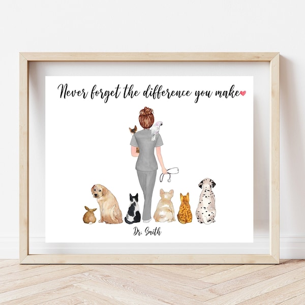 vet tech gift, veterinarian gift, personalized veterinarian print, never forget the difference you make, customized vet gift