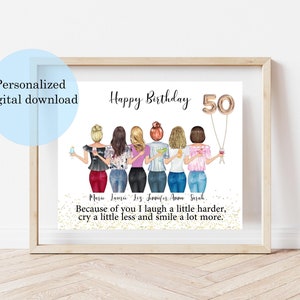 パーソナライズされた印刷可能な 50 歳の誕生日の親友グループ プリント、デジタル ダウンロード 50 年間の素晴らしさ、女性への 50 歳の誕生日プレゼント