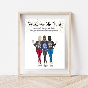 Sisters are like stars you can&#39;t always see them,  personalized sister print, customized sister print, gift for sister, 3 sister picture