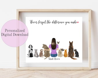 Descarga digital, regalo de rescate de animales, regalo para veterinario, nunca olvides la diferencia que haces, peluquero canino, impresión de entrenador de animales,