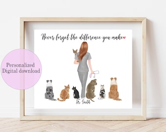 Regalo de técnico veterinario con descarga digital, regalo de veterinario, impresión veterinaria personalizada, nunca olvides la diferencia que haces, veterinario personalizado