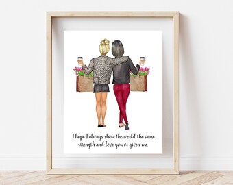 Mother and daughter print, Personalized mother daughter picture, gift for mother, customized mother daughter wall print, gift for mother