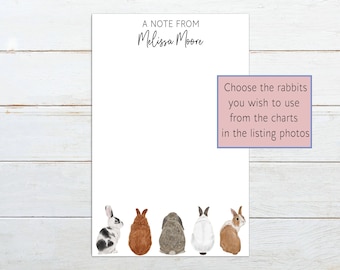 Rabbit notepad, gift for rabbit lover, rabbit stationery, personalized rabbit notepad, gift for rabbit breeder