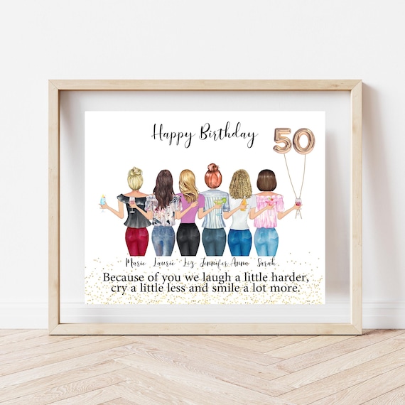 Personalized  50th Birthday best friend group print, 50 years of being fabulous, 50 birthday gift for women