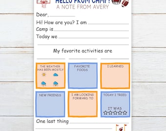 Fill in the blank sports Summer camp stationery, a note from camp, personalized sports summer camp notepad, gift for boys and girls campers