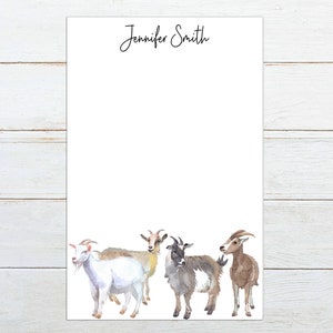 May include: A set of four watercolor illustrations of goats on a white background. The goats are all different colors and have different expressions. The goats are all standing on their four legs. The text "Jennifer Smith" is at the top of the page.